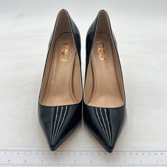 FSJ Women's Chic Pointed Closed Toe Mid Heel Pumps Slip on Stilettos Slide Dress - Picture 3 of 7